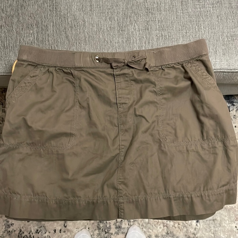 Olive green color cotton mini skirt